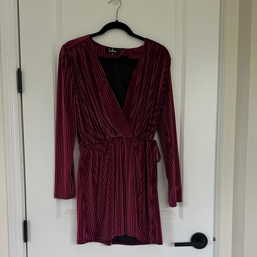 Lulu's Deep Pink Striped Long Sleeve Dress